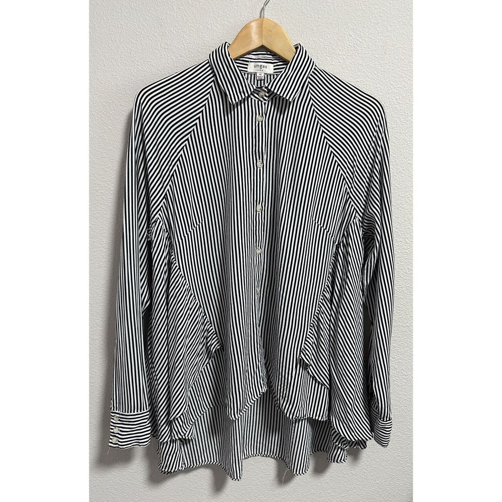 Umgee Women's Button Shirt Top Lagenlook Relaxed Flowy Basic Classic Stripe M